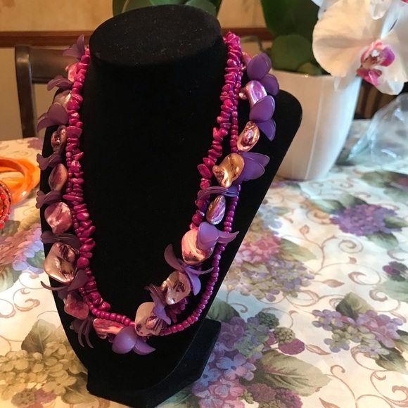 BEAD AND SHELL PURPLE TONES NECKLACE AND BRACELET - Picture 15 of 15